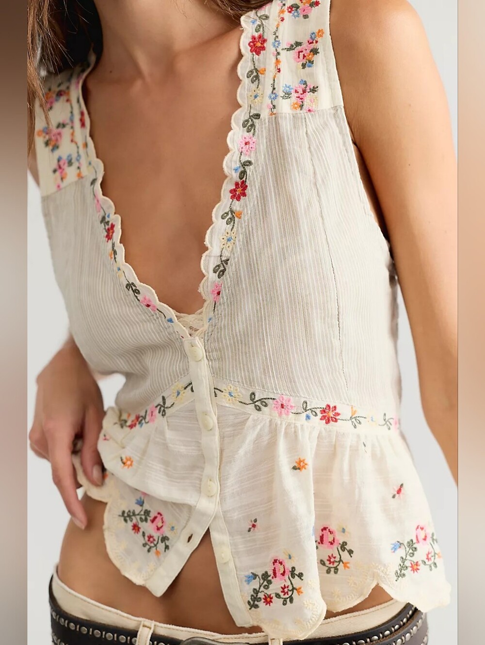 Free People Ellis Embroidered Top